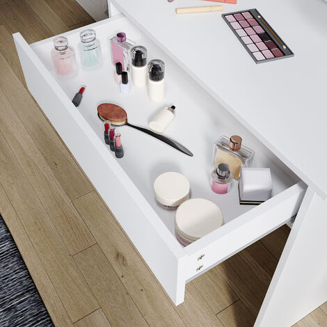 SIRHONA Toeletta con Specchio 70 x 40 x 140cm Tavolo da Trucco con 1 Cassetto e 2 Ripiani Portaoggetti Postazione Trucco Moderno Mobile da Trucco - Bianca