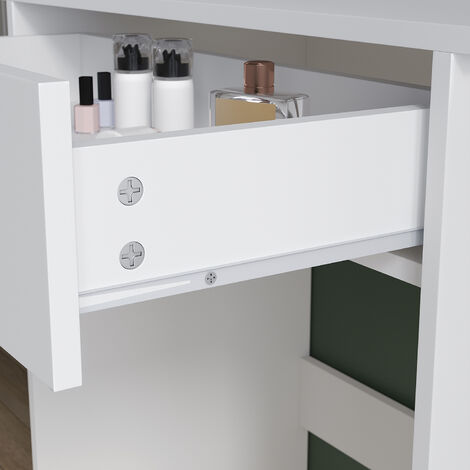 SIRHONA Toeletta con Specchio 70 x 40 x 140cm Tavolo da Trucco con 1 Cassetto e 2 Ripiani Portaoggetti Postazione Trucco Moderno Mobile da Trucco - Bianca