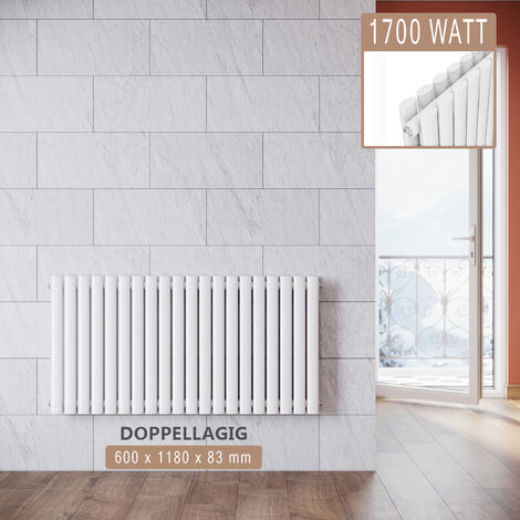 SONNI Radiatore Termosifoni ad Acqua Calda in Acciaio Radiatore a Pannello Bilayer Design Bagno Soggiorno Radiatore Orizzontale Bianco 600x1180mm 1700W