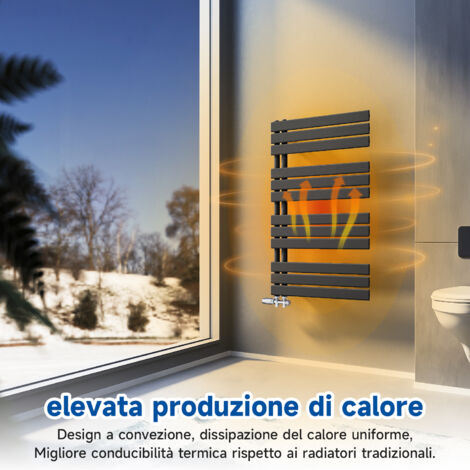 SONNI Scaldasalviette Acqua Calda Termoarredo Radiatore Design Laterale Verticale Scaldasalviette Connessione Laterale Antracite 760x500mm 679 W