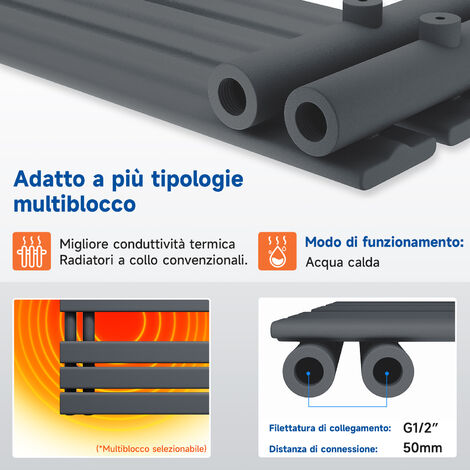 SONNI Scaldasalviette Acqua Calda Termoarredo Radiatore Design Laterale Verticale Scaldasalviette Connessione Laterale Antracite 760x500mm 679 W
