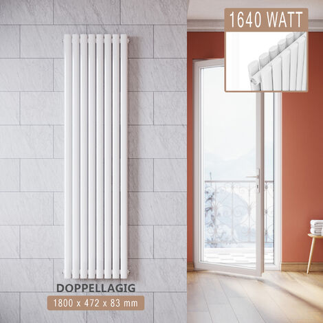 SONNI Radiatore Termosifoni ad Acqua Calda in Acciaio Radiatore a Pannello Bilayer Design Bagno Soggiorno Radiatore Orizzontale Bianco 1800x472mm 1640W