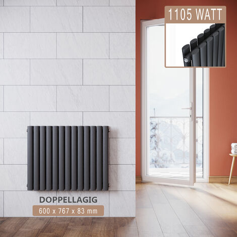 SONNI Radiatore Termosifoni ad Acqua Calda in Acciaio Radiatore a Pannello Bilayer Design Bagno Soggiorno Radiatore Orizzontale Antracite 600x767mm 1105W