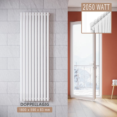 SONNI Radiatore Termosifoni ad Acqua Calda in Acciaio Radiatore a Pannello Bilayer Design Bagno Soggiorno Radiatore Orizzontale Bianco 1800x590mm 2050W