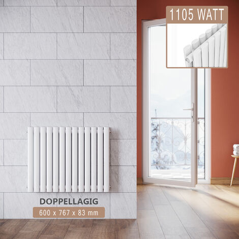 SONNI Radiatore Termosifoni ad Acqua Calda in Acciaio Radiatore a Pannello Bilayer Design Bagno Soggiorno Radiatore Orizzontale Bianco 600x767mm 1105W