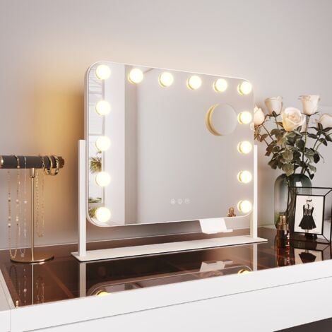 SIRHONA Specchio Make up ruotabile a 360°, dotato di funzione di ricarica USB. Portacellulare con luce regolabile a 3 colori 50×40 cm
