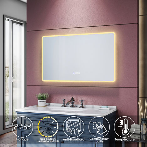 Specchio da Bagno Retroilluminato LED Ovale da Parete: Grande Specchio Bagno  con Led luce, Touch, Antiappanamento, Luce Regolabile - 80x50cm