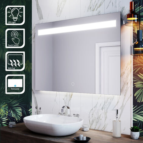 SIRHONA Specchio da Bagno Luce LED, Specchio Bagno Illuminato 100 x 70 cm  con Touch Control