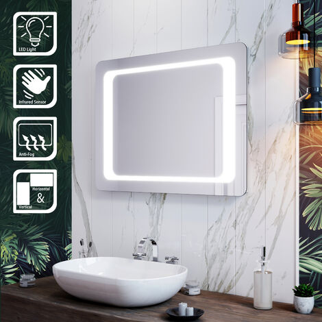 SIRHONA Specchio da Bagno a LED da Muro 80 x50cm, Specchio Parete con  Interruttore Touch e