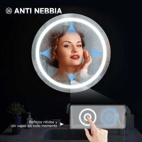 SIRHONA Specchio Rotondo LED a Parete, 800mm Specchio Decorazione D'argento Senza Rame con Anti - appannamento e Tocco del Sensore, Impermeabile IP44, Telaio in Alluminio