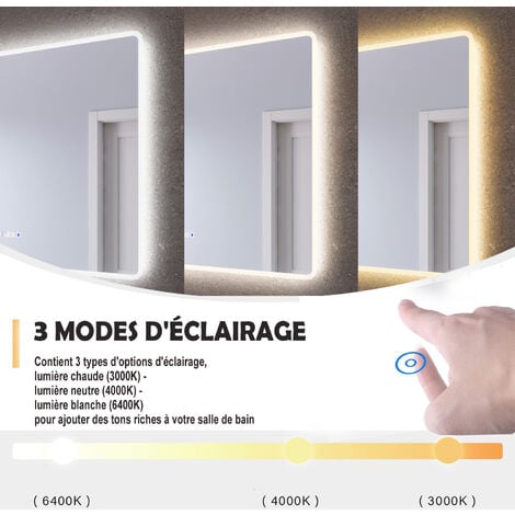 SIRHONA Specchio da Bagno Antiappannamento 100 x 60 cm con LED,Visualizzazione Temperatura / Orologio, Specchio Parete con Interruttore Touch Moderno Impermeabile IP44