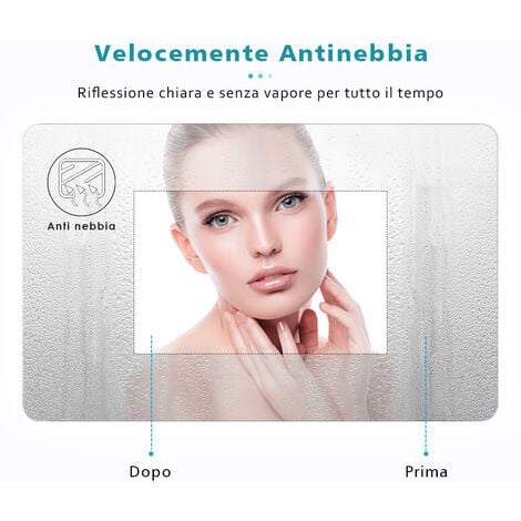 SIRHONA Specchio da Bagno Antiappannamento 100 x 60 cm con LED,Visualizzazione Temperatura / Orologio, Specchio Parete con Interruttore Touch Moderno Impermeabile IP44
