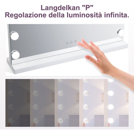 SIRHONA Specchio per il Trucco con LED Illuminato 58x45.5x12 cm, 15 Lampadine e Tocco 3 Colori Regolabili, Luci specchio Hollywood Vanity Mirror