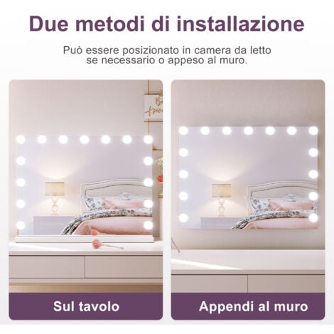 SIRHONA Specchio per il Trucco con LED Illuminato 58x45.5x12 cm, 15 Lampadine e Tocco 3 Colori Regolabili, Luci specchio Hollywood Vanity Mirror