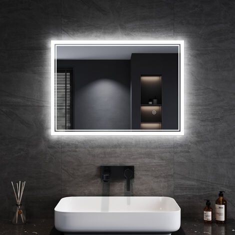 SONNI Specchio da Bagno Illuminato a LED Specchio da Bagno Antiappannamento  70x50cm