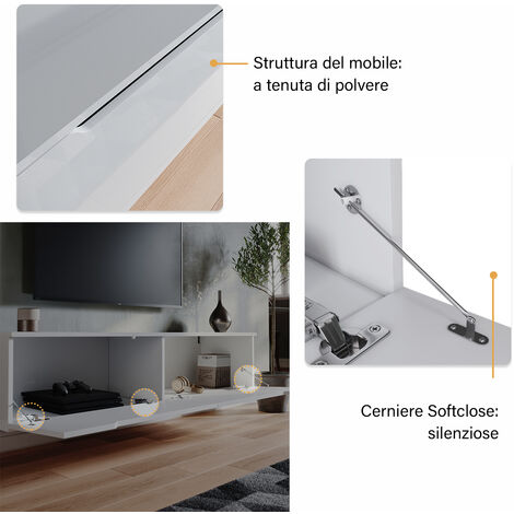 SONNI Mobile TV Mobile da Soggiorno Porta TV 2 Cassetto con LED Design Moderno 140x35x30cm Bianco