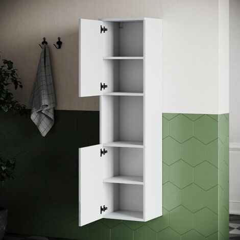 SONNI mobile alto bagno bianco lucido 130cm mobile bagno sospeso legno  stretto