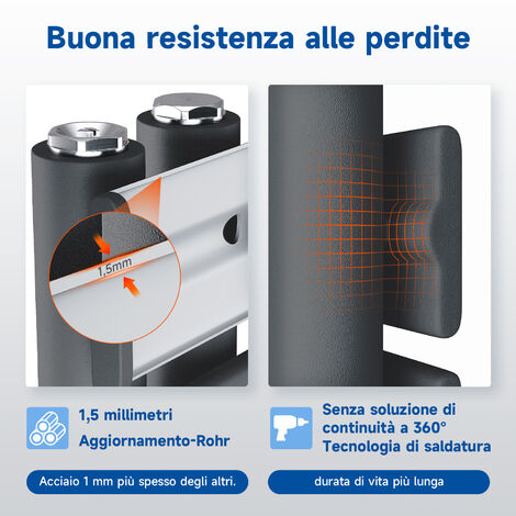 SONNI Termoarredo Scaldasalviette 76x40cm Antracite Radiatore Acqua Calda Design Laterale Verticale Scaldasalviette Connessione laterale