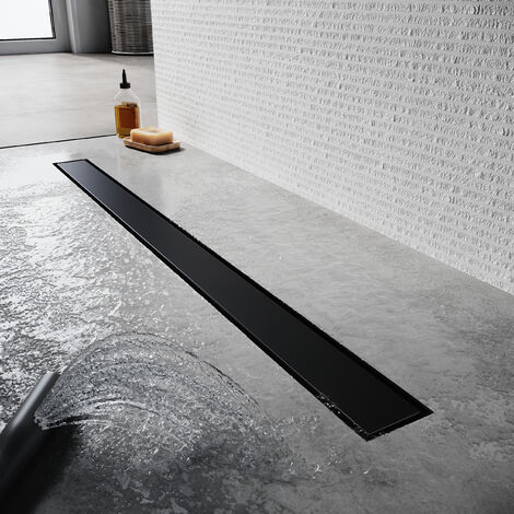 SONNI Canaletta Di Scarico per Doccia in Acciaio inox Canalina Doccia con filtro per capelli Canalina Scarico Doccia Nero 90 cm