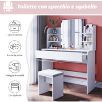 SIRHONA Tavolo per Cosmetici 108x40x140cm, Vanity Toeletta con Morbido  Sgaballo, con Luce per il Trucco, Moderno Mobile da Trucco - Bianca