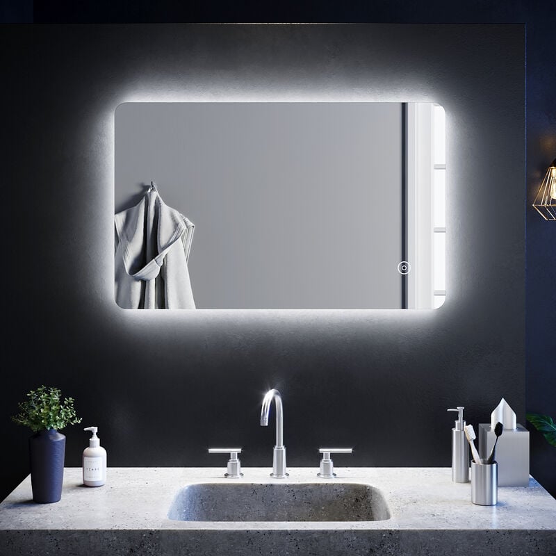 SIRHONA Espejo de Baño 60x80cm Espejo Baño Pared con Interruptor Sensor IR  Espejo de Luz de