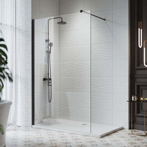 SONNI Mampara Walk-in Mampara de Ducha Fija de Cristal transparente NANO Easy Clean de 10 mm Marco de Aluminio Negro de Alta Calidad 100x200cm (1/5)