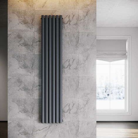 SONNI Radiador de Vertical Antracita Ovalado Radiador Centro Conexión Doble Capa 1800x357mm