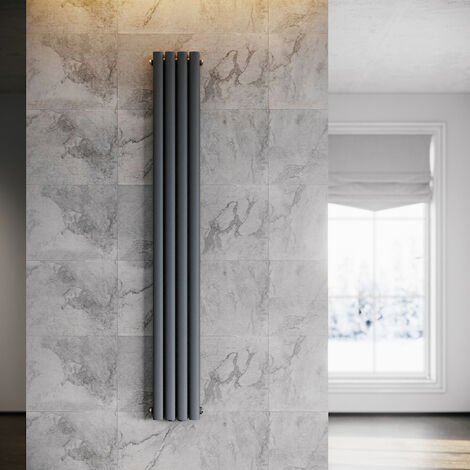 SONNI Radiador de Vertical Antracita Ovalado Radiador Centro Conexión Doble Capa 1800x239mm