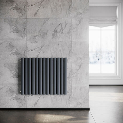 SONNI Radiador de Vertical Antracita Ovalado Radiador Centro Conexión Doble Capa 600x770mm