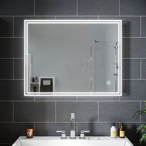 SIRHONA Espejo de Baño con luces LED Espejo Cuadrado de Baño con Función Antivaho Espejo de Baño 90x70cm IP44 Ahorro de Energía (1/5)