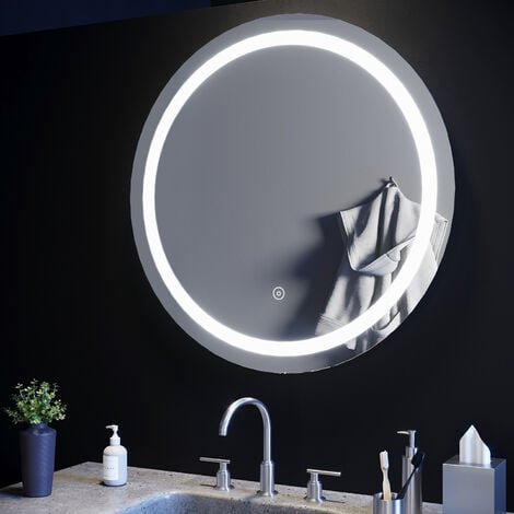 SIRHONA Espejo Baño con Luz Redondo Antivaho 80 x 80 cm Espejo Baño LED  Pared Interruptor Táctil
