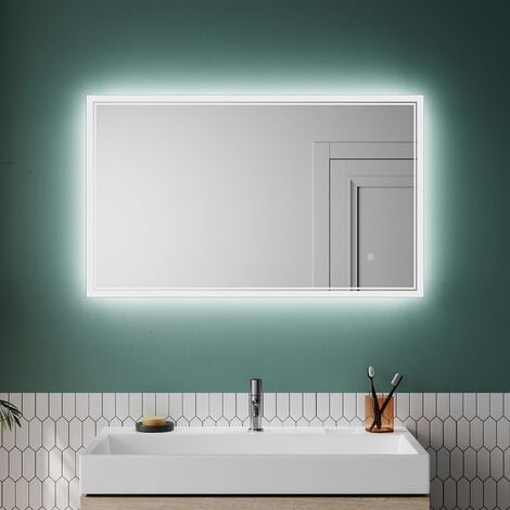Espejo de baño cuadrado con luz led frontal y con marco negro Serie Suiza -  Espejo Baño
