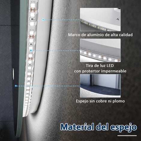 Espejo LED Bluetooth de Baño con Luz 3 Color Ajusteble, Botón Táctil 140 x  80 cm
