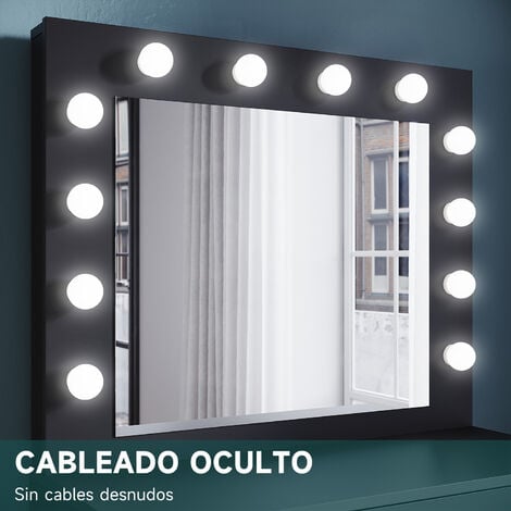 Tocador con Espejo Rotativo 10 Luces LED 5 Cajones Mesa para Maquillaje con  Taburete Acolchado 80 x 40 x 138 cm Negro - Costway