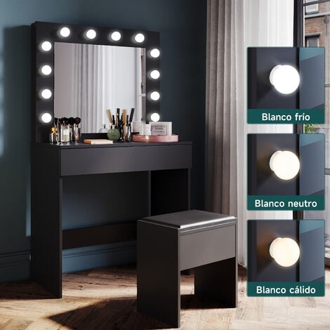 SIRHONA Tocador de Maquillaje con Iluminación LED Espejo Función de Memoria  Inteligente Tocador con Espejo de