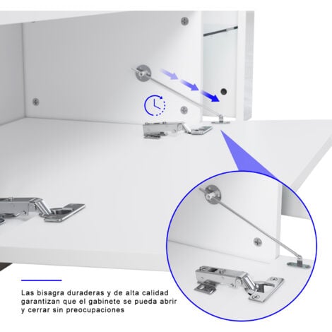 SIRHONA Muebles de Televisión Salón Blanco con Luces LED 12 Colores Mesa TV Madera 55 Pulgadas 130cm Luz y Mando a Distancia Estante Crsital Puerta Abatible Moderno