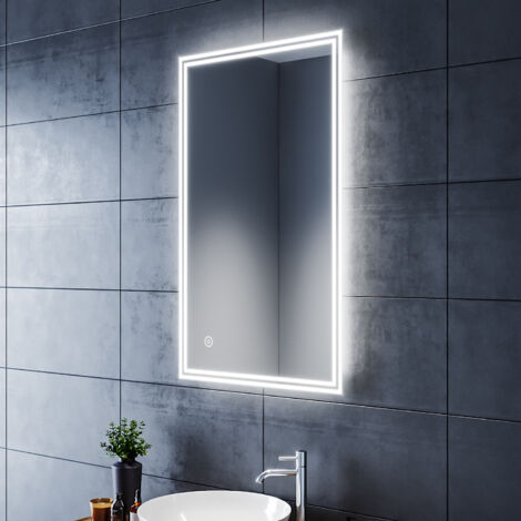 SIRHONA Espejo Baño con Luz Antivaho Espejo Baño LED de Pared Rectangular con Interruptor Táctil 60x100cm (1/5)