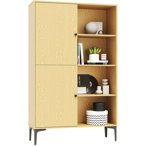 SONNI Vitrinas 2 Puertas 8 Compartimentos 100x35x160cm para Salón Dormitorio Comedor Oficina Color Madera Original (1/5)