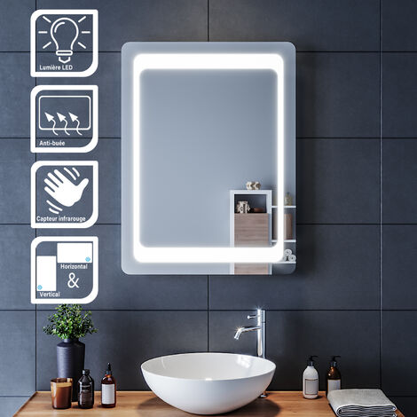 SIRHONA Espejo de Baño 60x80cm Espejo Baño Pared con Interruptor Sensor IR  Espejo de Luz de