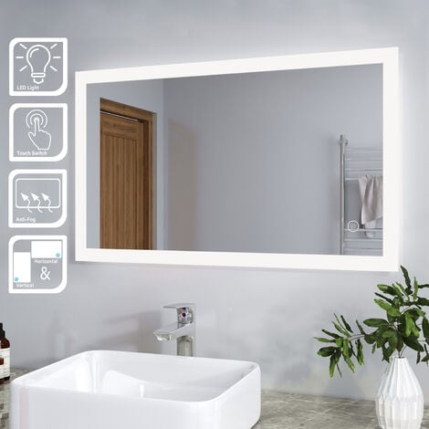 SIRHONA Espejo de baño con iluminación LED antivaho y enchufe para  maquinilla de afeitar Espejo blanco