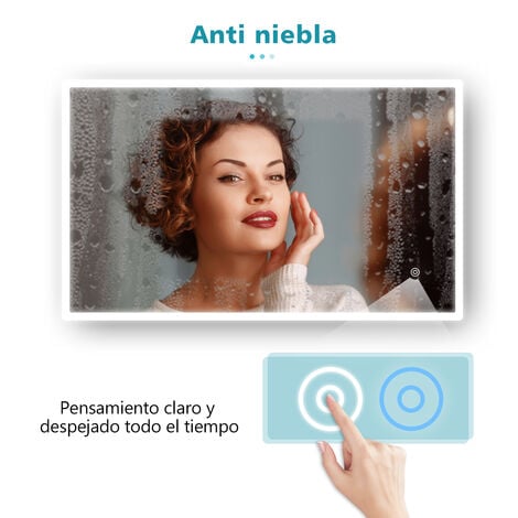 SIRHONA Espejo Baño con Luz Antivaho 90x70cm Espejo Baño LED de Pared Rectangular con Interruptor Táctil