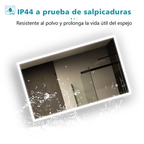 SIRHONA Espejo Baño con Luz Antivaho 90x70cm Espejo Baño LED de Pared Rectangular con Interruptor Táctil