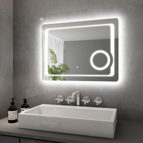Espejo de bano con luz LED incorporada (80x80cm) Espejo de Pared Blanco  frío