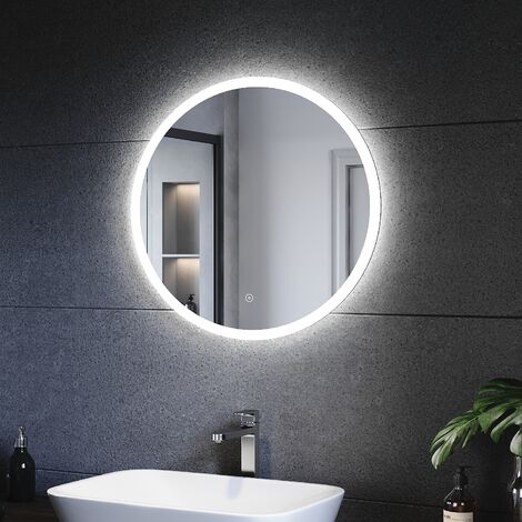 Espejo baño redondo con 3 color led con antivaho 60 x 60 cm
