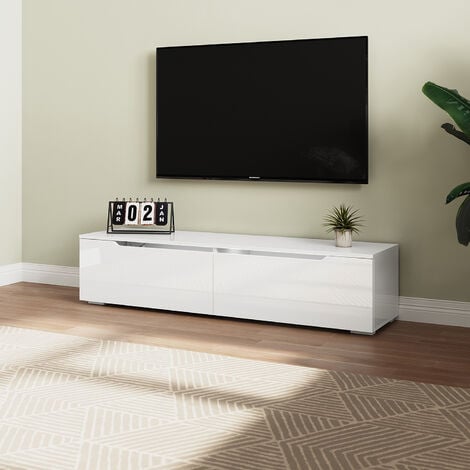Mueble TV elegante, 200 cm, lacado blanco, iluminación LED