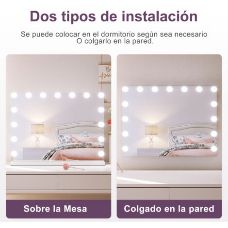 SONNI Espejo Hollywood con iluminación Espejo Maquillaje con Luz 58x45.5x12cm con 15 Piezas Bombillas controles táctiles LED Iluminación de temperatura de 3 colores