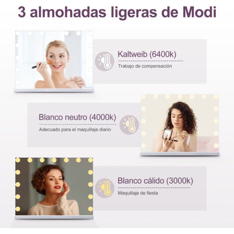 SONNI Espejo Hollywood con iluminación Espejo Maquillaje con Luz 58x45.5x12cm con 15 Piezas Bombillas controles táctiles LED Iluminación de temperatura de 3 colores