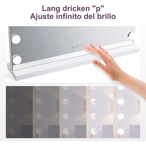 SONNI Espejo Hollywood con iluminación Espejo Maquillaje con Luz 58x45.5x12cm con 15 Piezas Bombillas controles táctiles LED Iluminación de temperatura de 3 colores