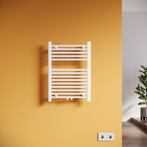 SONNI Radiadores Toalleros de Agua Radiadores Toalleros con Conexión Central Radiador Secador de Toallas de Agua Caliente Adecuado para Cuartos de Baño Blanco 70 x 50 cm