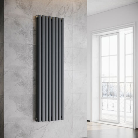 SONNI Radiador de Vertical Ovalado Antracita Radiador Centro Conexión Doble Capa 1600x475mm